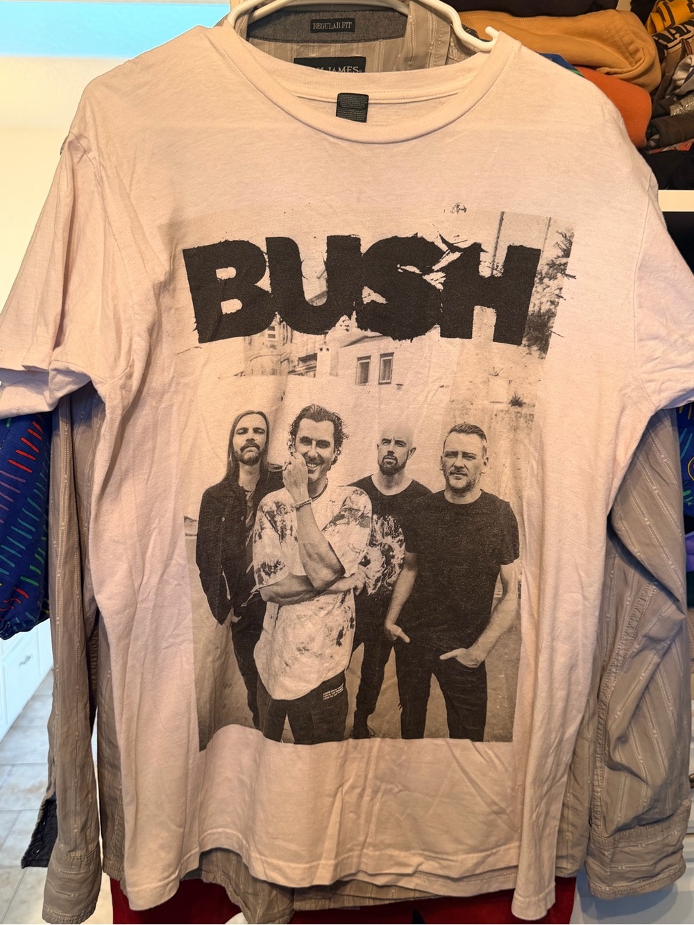 Vintage BUSH Band T-Shirt - Cotton Light Beige and Black Unisex Large